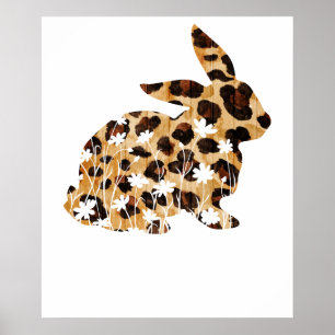 rabbit lepard flower, retro, vintage poster