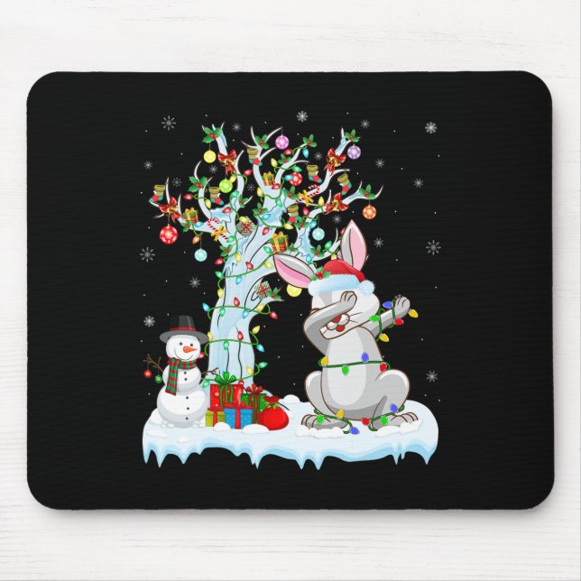 Rabbit Lights Xmas Tree Funny Dabbing Rabbit Chris Mouse Mat (Front)
