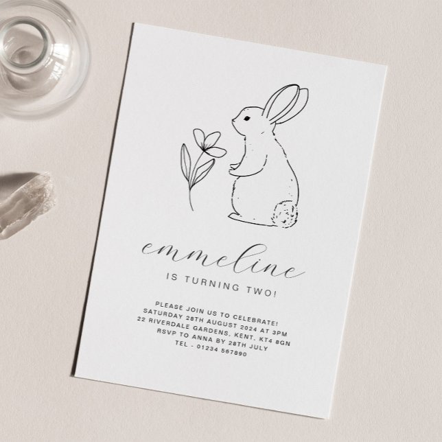 Rabbit Line Drawing Birthday Invitation (Creator Uploaded)