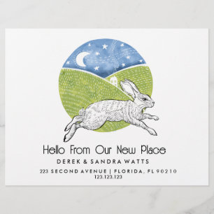 Rabbit  Lino Style Change of Address Card 