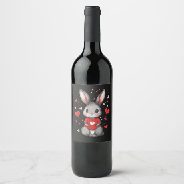 Rabbit Lover Heart Girl Wine Label (Front)