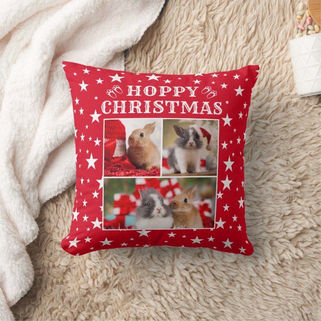 Rabbit Lover's Custom Happy Christmas Three Photo Cushion (Blanket)