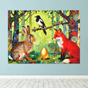 Rabbit, Magpie, Fox and “The Forest’s Secret” Canvas Print
