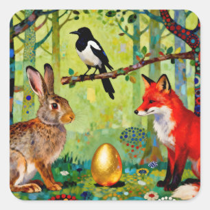 Rabbit, Magpie, Fox and “The Forest’s Secret” Square Sticker