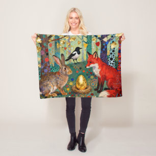 Rabbit, Magpie, Fox and “The Golden Goose Egg” Fleece Blanket