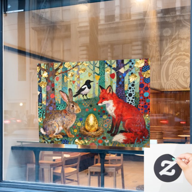 Rabbit, Magpie, Fox and “The Golden Goose Egg” Window Cling (Cafe Window)