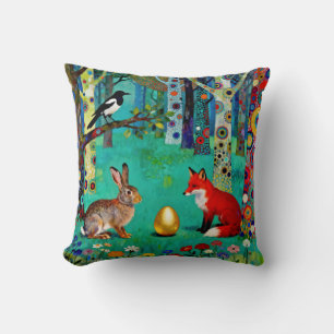 Rabbit, Magpie, Fox and “The Sharing Path” Cushion