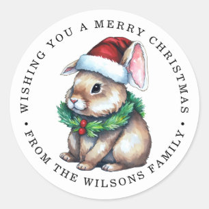 Rabbit merry christmas cute classic round sticker
