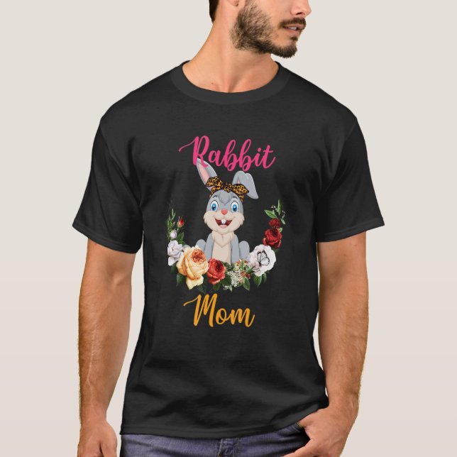 Rabbit Mom Floral Rabbit Bow Tie Lover Mother's Da T-Shirt (Front)