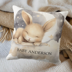 Rabbit moon sky beige cute nursery cushion