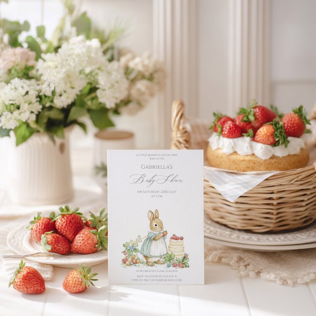 Rabbit Mum and strawberries Baby Shower Invitation (Creator Uploaded)