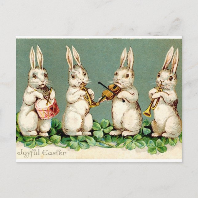 Rabbit music band antique Easter greetings Holiday Postcard (Front)