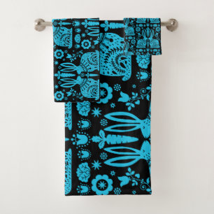 Rabbit Nordic Scandinavian Folk Art     Bath Towel Set