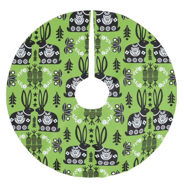 Rabbit Nordic Scandinavian Folk Art          Brushed Polyester Tree Skirt (Front)