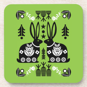 Rabbit Nordic Scandinavian Folk Art          Coaster