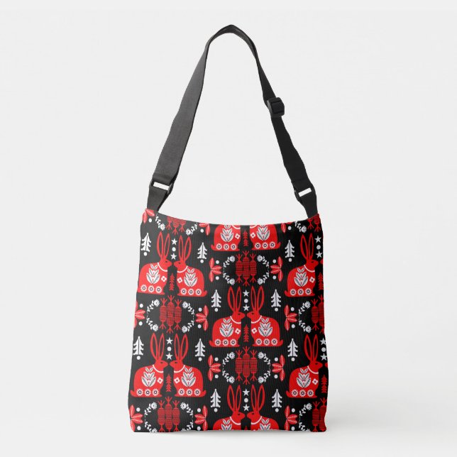 Rabbit Nordic Scandinavian Folk Art          Crossbody Bag (Front)