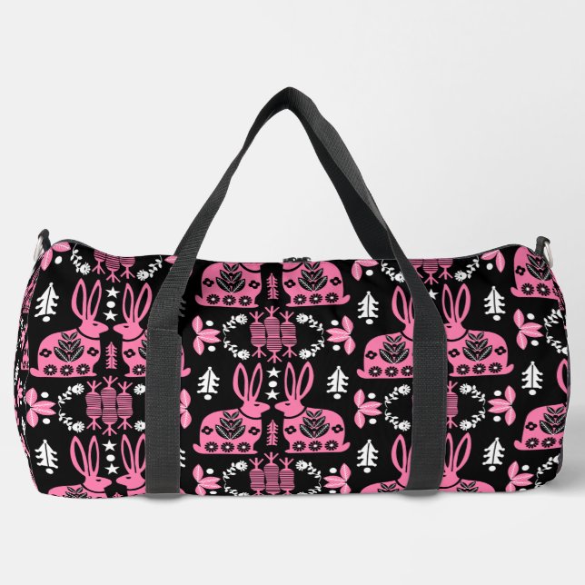 Rabbit Nordic Scandinavian Folk Art     Duffle Bag (Front)