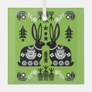 Rabbit Nordic Scandinavian Folk Art Glass Tree Decoration