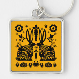 Rabbit Nordic Scandinavian Folk Art     Key Ring