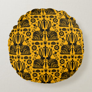 Rabbit Nordic Scandinavian Folk Art Round Cushion