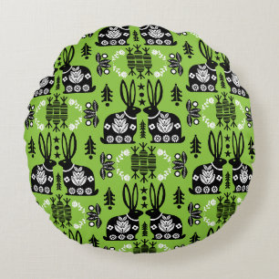 Rabbit Nordic Scandinavian Folk Art Round Cushion