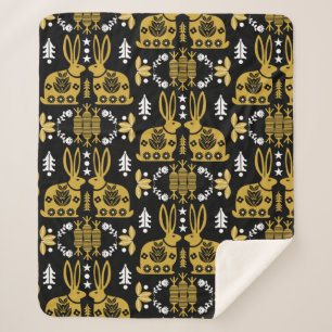 Rabbit Nordic Scandinavian Folk Art         Sherpa Blanket