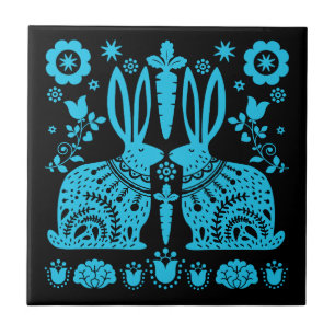 Rabbit Nordic Scandinavian Folk Art Tile