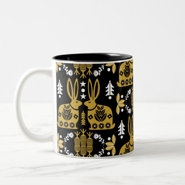 Rabbit Nordic Scandinavian Folk Art         Two-Tone Coffee Mug (Left)