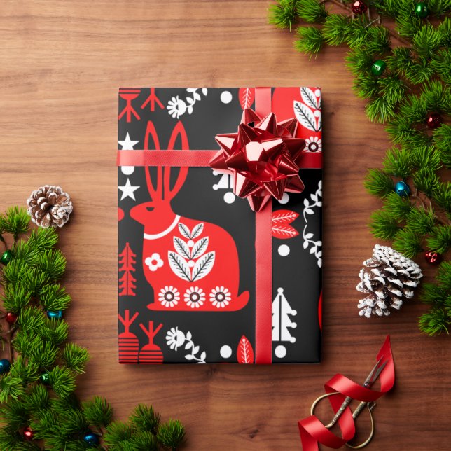 Rabbit Nordic Scandinavian Folk Art          Wrapping Paper (Holiday Gift)