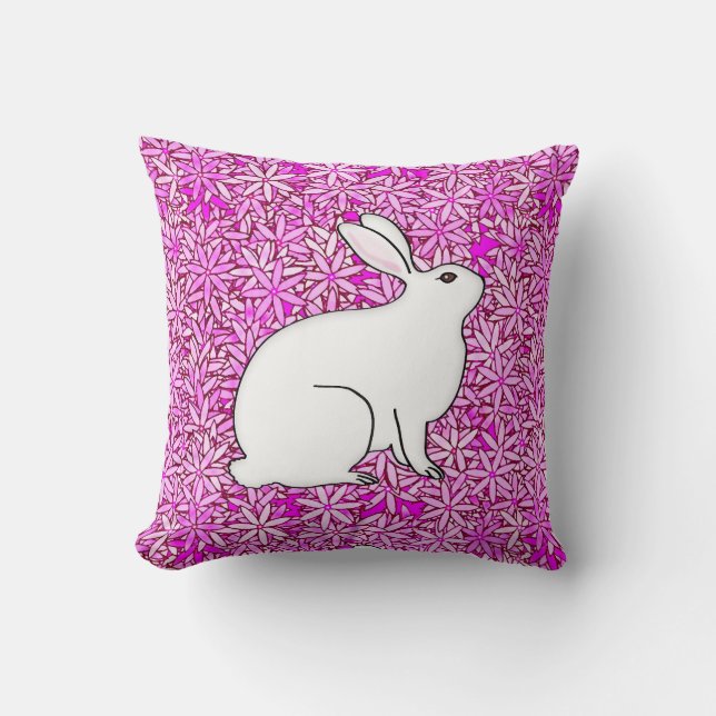 Rabbit on a bed of spring flowers cushion (Front)