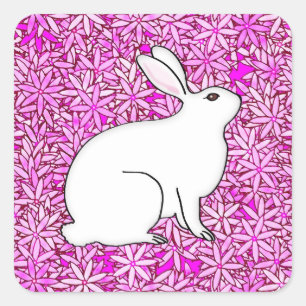 Rabbit on a bed of spring flowers square sticker