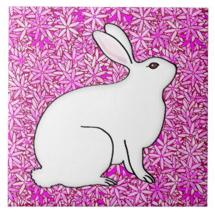 Rabbit on a bed of spring flowers tile