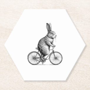 Rabbit On A Bike Bunny Bicycle Cycing Biking Men W Paper Coaster