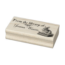 Rabbit on Books Personalised Wood Stamp for Books