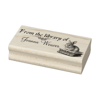 Rabbit on Books Personalised Wood Stamp for Books