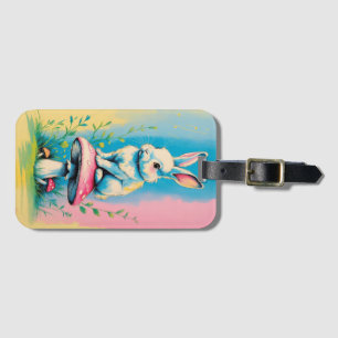 Rabbit on Mushroom with Vibrant Pastel Col Luggage Tag