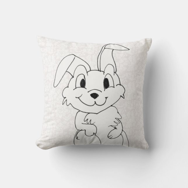 Rabbit On White Damask Cushion (Front)
