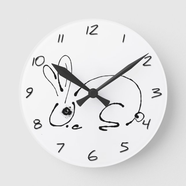 Rabbit original ink Drawing Chinese Year Birthday Round Clock (Front)