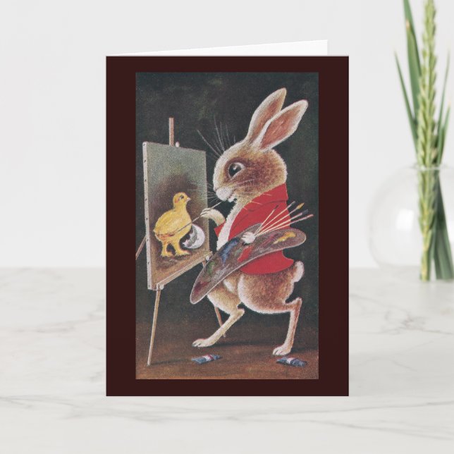 Rabbit Painting Chick Vintage Easter Holiday Card (Front)