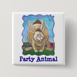 Rabbit Party Centre 15 Cm Square Badge