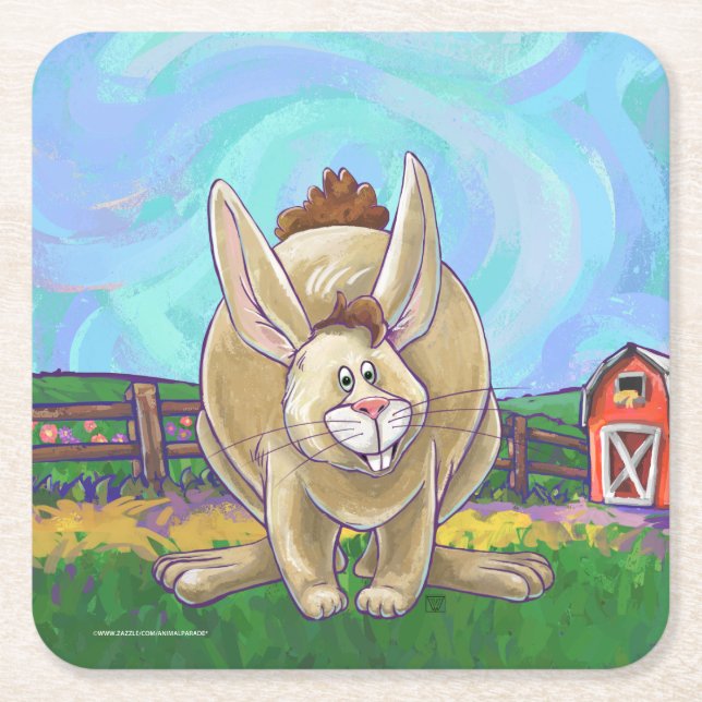 Rabbit Party Centre Square Paper Coaster (Front)