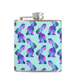 Rabbit Pattern Watercolor Galaxy Hip Flask