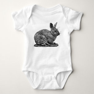 Rabbit - Pen and Ink Style Drawing Baby Bodysuit