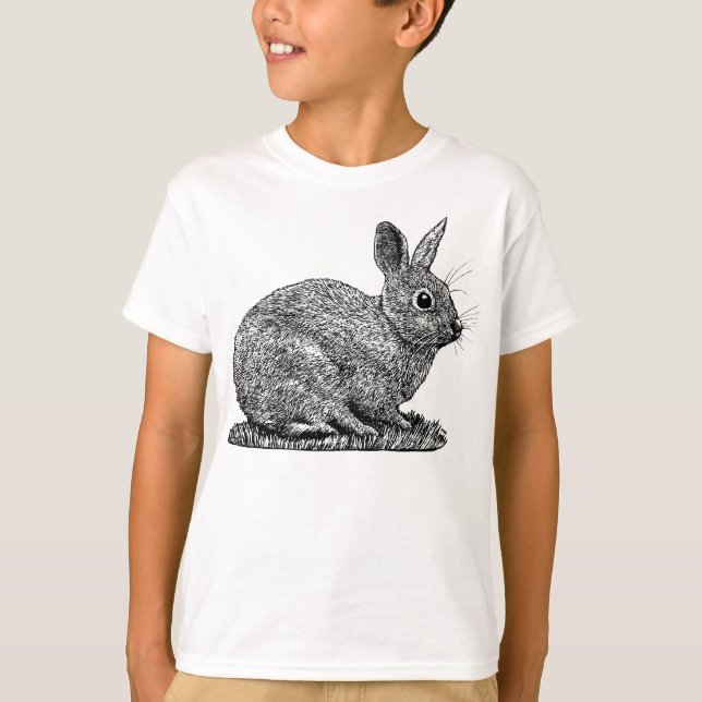 Rabbit - Pen and Ink Style Drawing T-Shirt (Front)