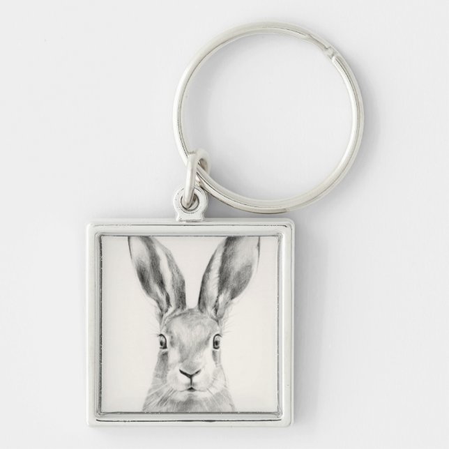 Rabbit Pencil Drawing Key Ring (Front)