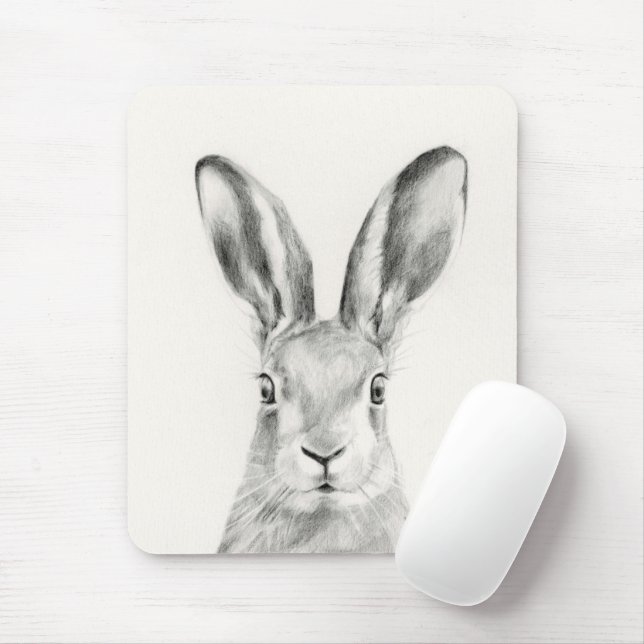 Rabbit Pencil Drawing Mouse Mat (With Mouse)