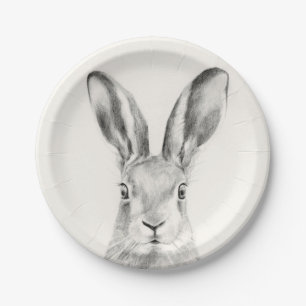Rabbit Pencil Drawing Paper Plate