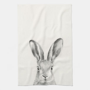 Rabbit Pencil Drawing Tea Towel