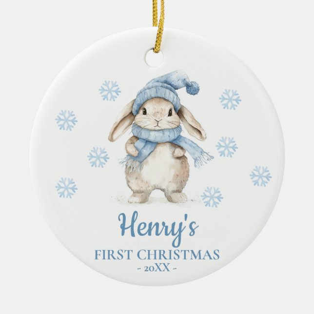Rabbit Personalized Baby's First Christmas Ceramic Tree Decoration (Front)