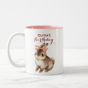 Rabbit pink bow custom name gift Two-Tone coffee mug